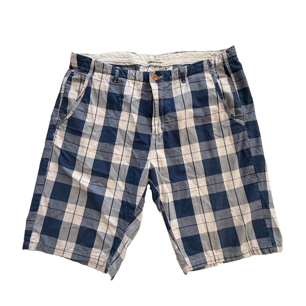 Scotch & Soda Mens Blue Plaid Chino Shorts 100% Cotton Sz 36 Preppy Classic